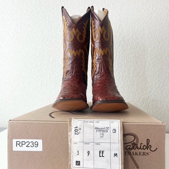 Rod Patrick Mens Cowboy Boots 9EE Brown Full Quill Ostrich Western Square Toe - Picture 11 of 12